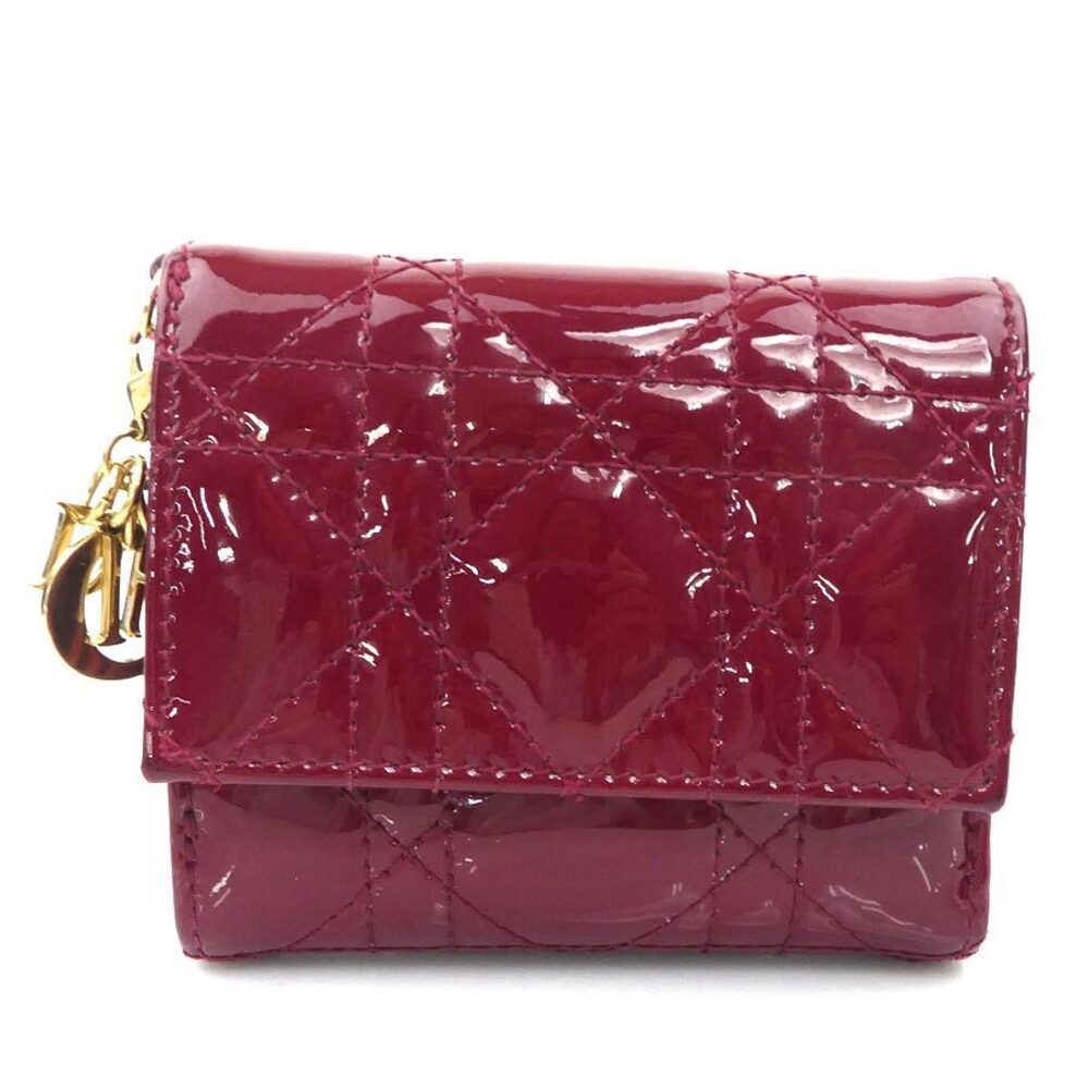 Christian Dior Trifold Wallet Leather Red Gold